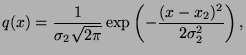 $\displaystyle q(x)=\frac{1}{\sigma_2\sqrt{2\pi}}\exp\left( -\frac{(x-x_2)^2}{2\sigma_2^2} \right),$