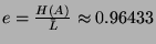 $ e = \frac{H(A)}{\bar{L}} \approx 0.96433$