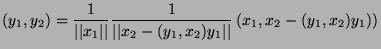 $\displaystyle (y_1,y_2)=\frac{1}{\vert\vert x_1\vert\vert}\frac{1}{\vert\vert x_2-(y_1,x_2)y_1\vert\vert}\left(x_1,x_2-(y_1,x_2)y_1)\right)$
