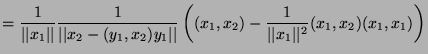 $\displaystyle =\frac{1}{\vert\vert x_1\vert\vert}\frac{1}{\vert\vert x_2-(y_1,x...
...t}\left((x_1,x_2)-\frac{1}{\vert\vert x_1\vert\vert^2}(x_1,x_2)(x_1,x_1)\right)$