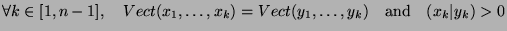$\displaystyle \forall k\in[1,n-1], \quad Vect(x_1,\dots,x_k)=Vect(y_1,\dots,y_k)\quad\hbox{and}\quad(x_k\vert y_k)>0$
