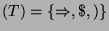 $ (T)=\{\Rightarrow, \$, )\}$