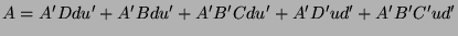 $\displaystyle A = A'Ddu' + A'Bdu' + A'B'Cdu' + A'D'ud' + A'B'C'ud'$